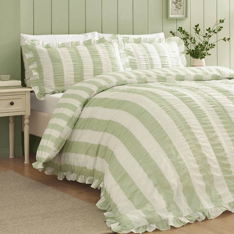 Catherine Lansfield seersucker green bedding set single (British brand)