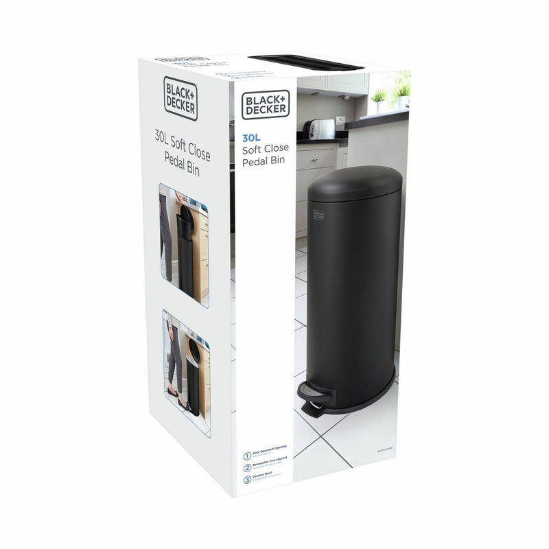 Black+Decker 30L dome lid pedal bin, imported from the UK