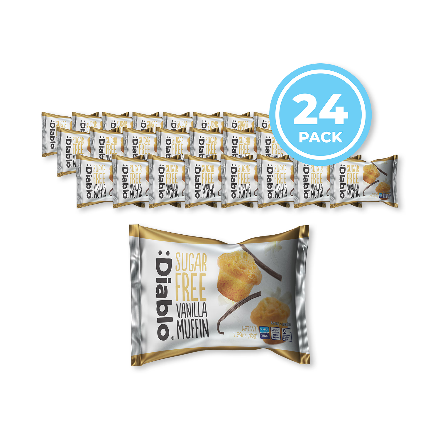 Diablo sugar free vanilla muffins individually wrapped 45g pack of 24, imported from the UK