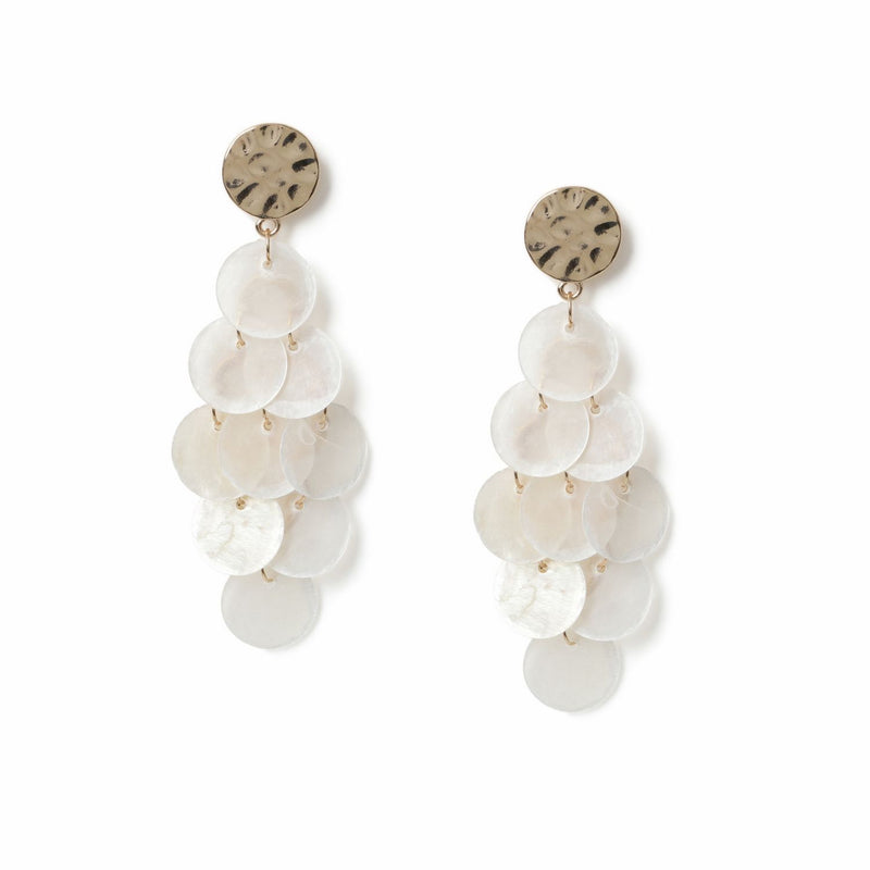 Freedom white shell disc drop earrings 60mm drop - British product