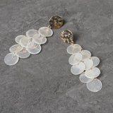 Freedom white shell disc drop earrings 60mm drop - British product