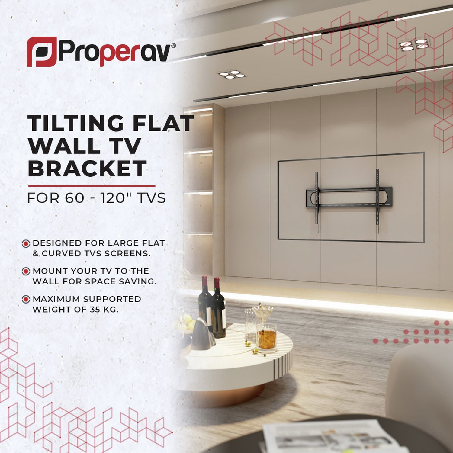 ProperAV tilting TV bracket 60-120 inch - British product