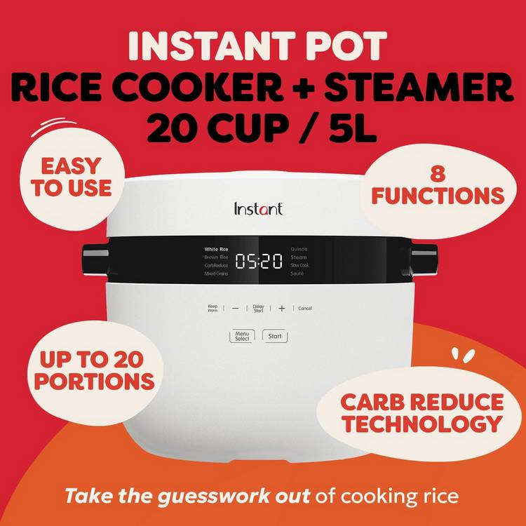 Instant Pot 5L Rice Cooker White, imported from the UK