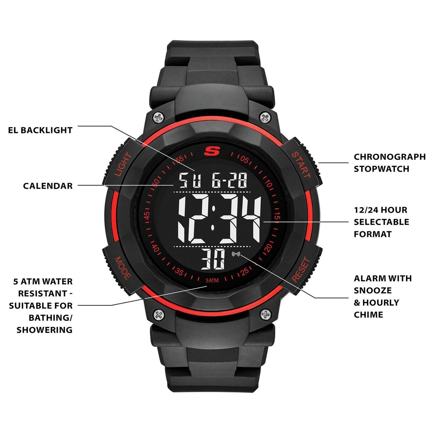 Skechers Ruhland black strap digital chronograph watch (British brand)