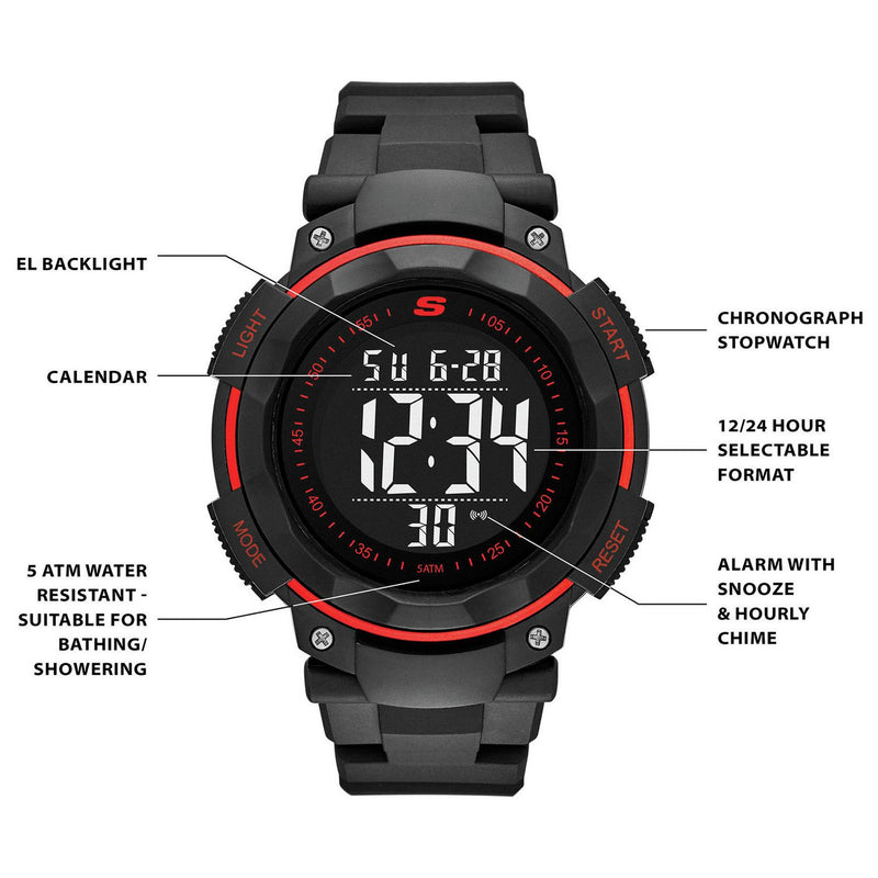 Skechers Ruhland black strap digital chronograph watch (British brand)