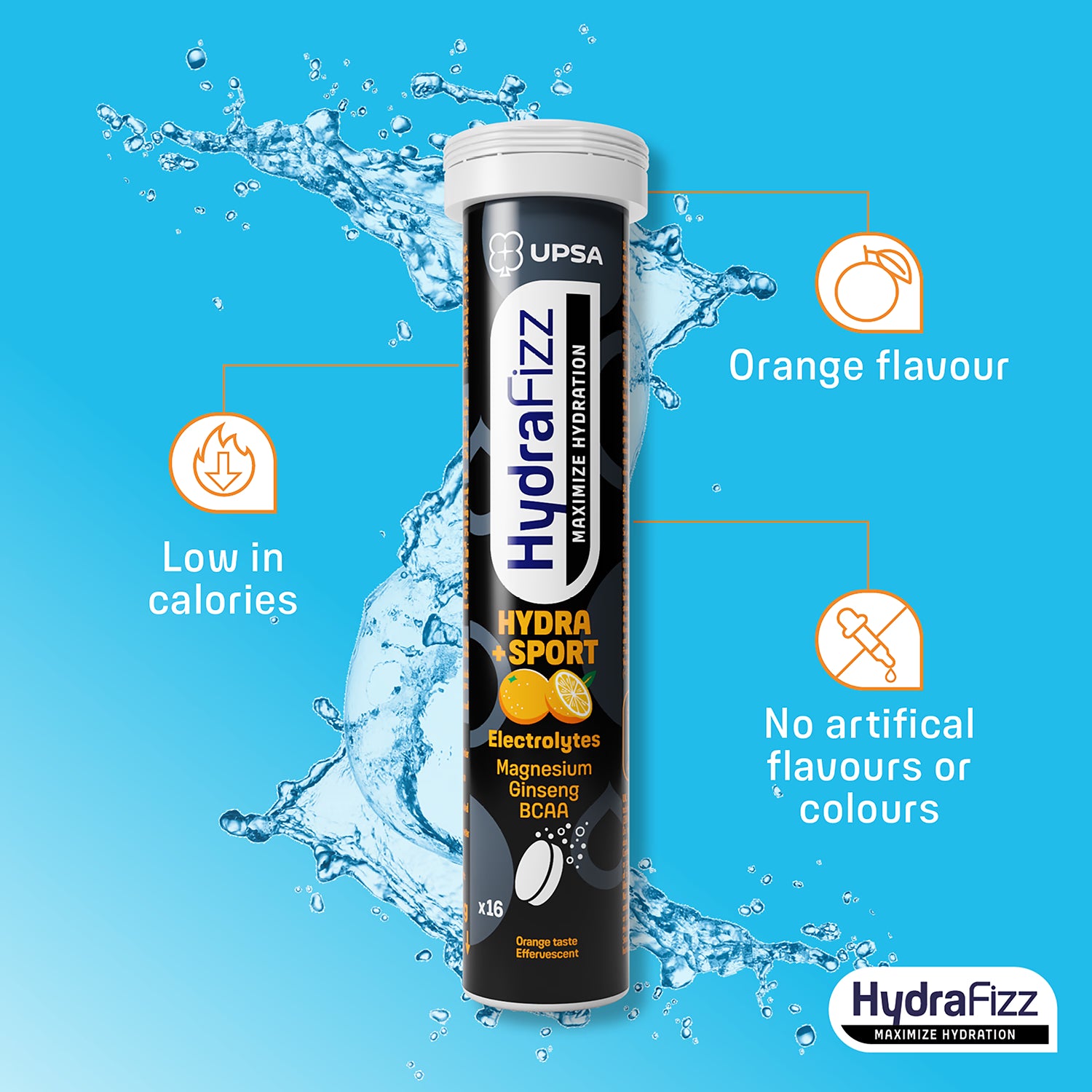 Hydrafizz effervescent supplement orange flavoured, UK version