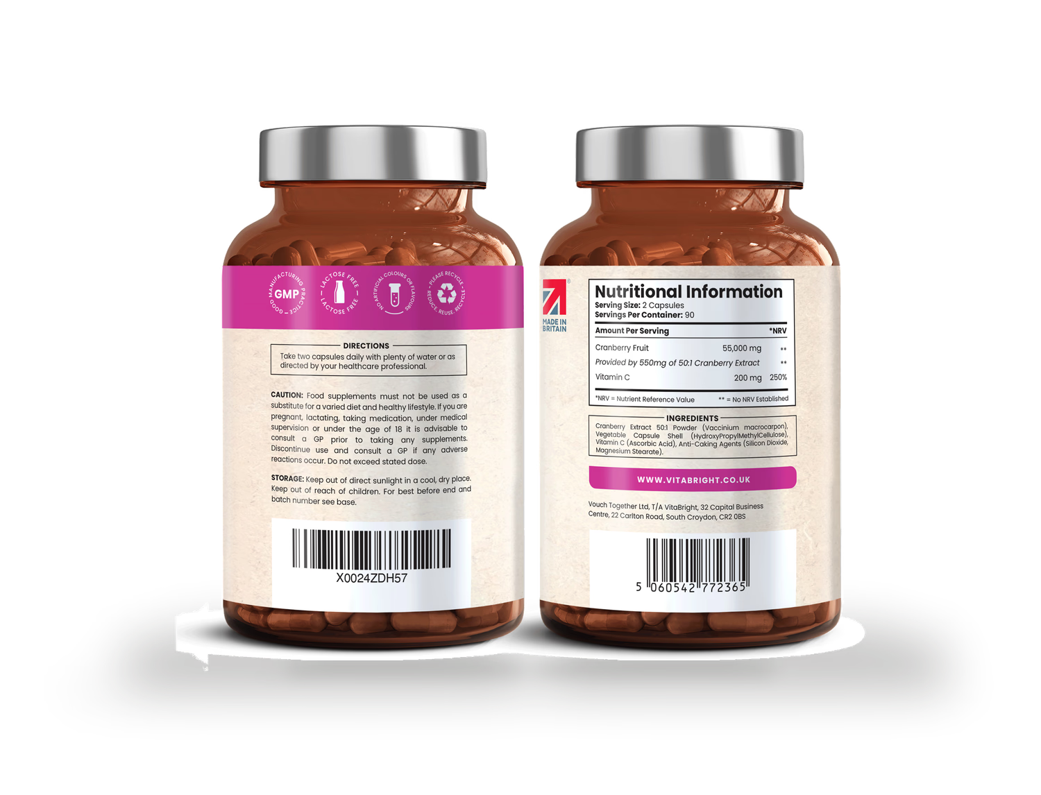 VitaBright Super Strength cranberry capsules 180 count (British brand)
