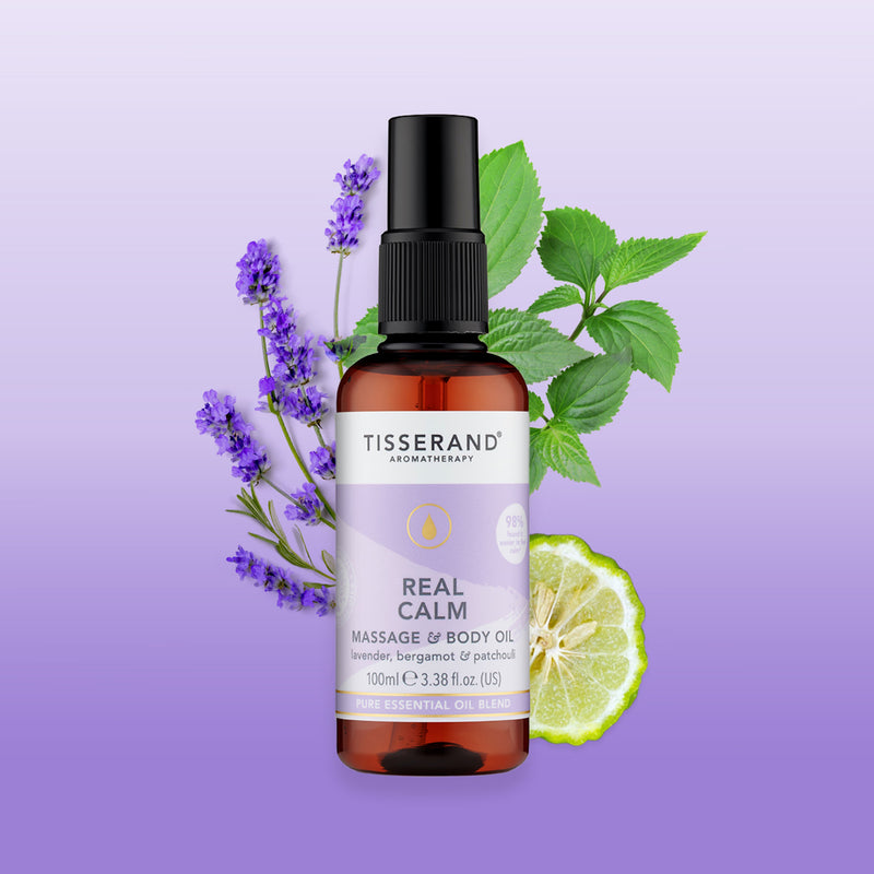 Tisserand Real Calm Massage Body Oil 100ml, imported from the UK