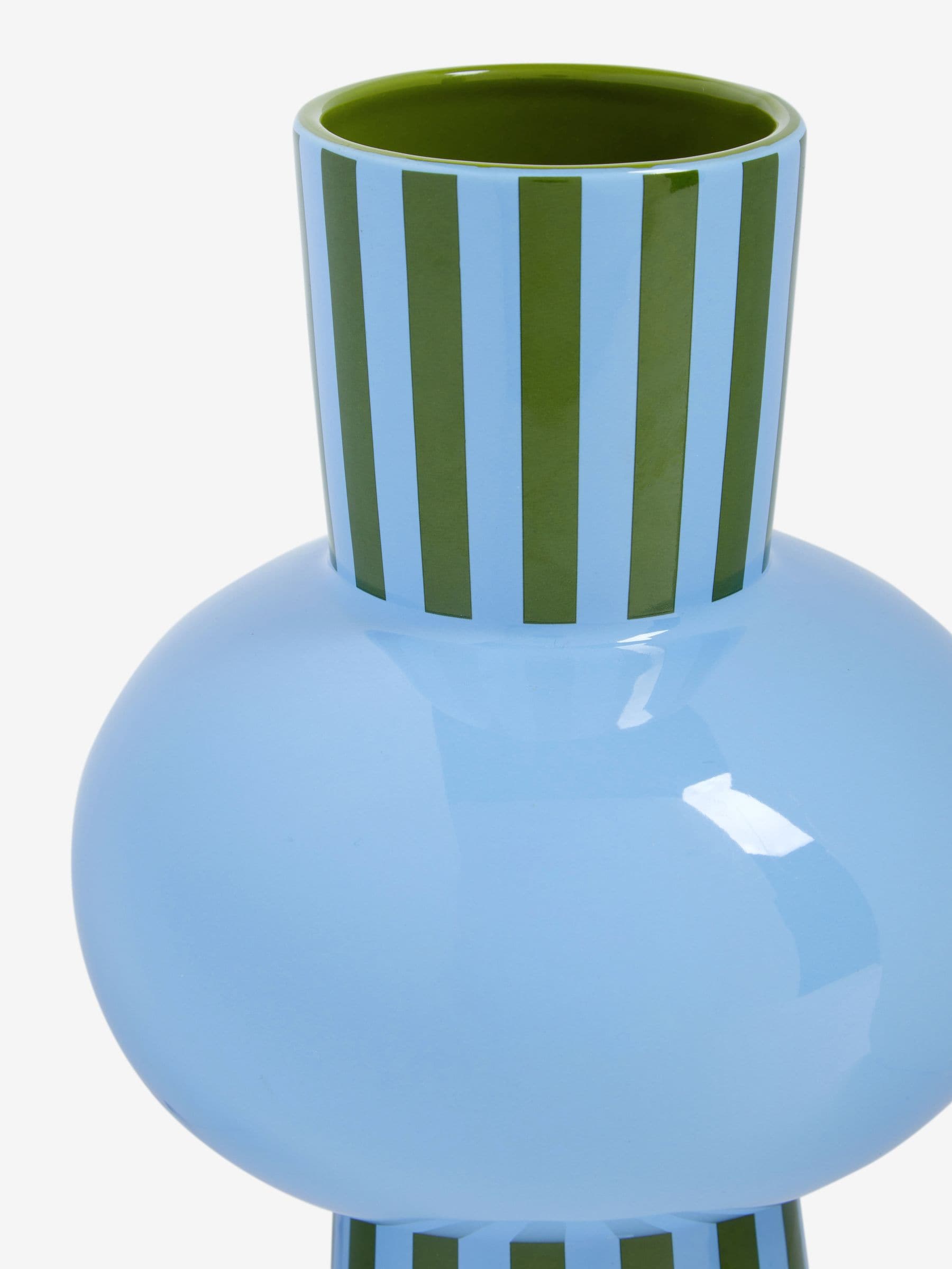 Eleanor Bowmer blue/green stripe ceramic vase 25cm height - British product