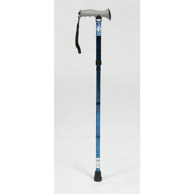 Drive Medical folding walking stick gel handle cane blue - British product