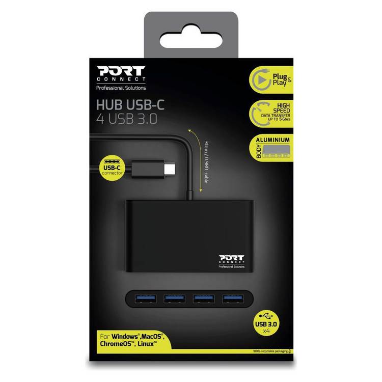 Port Connect USB-C hub with 4 USB-A ports, imported from the UK