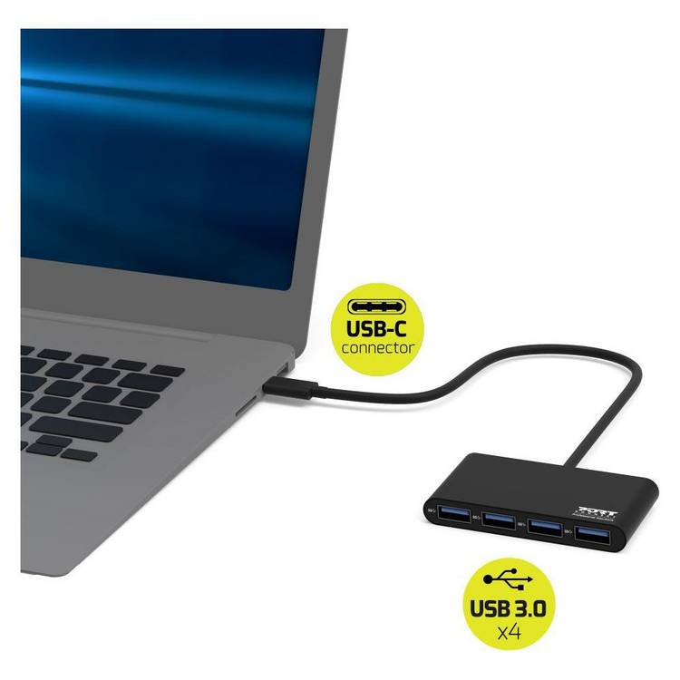 Port Connect USB-C hub with 4 USB-A ports, imported from the UK