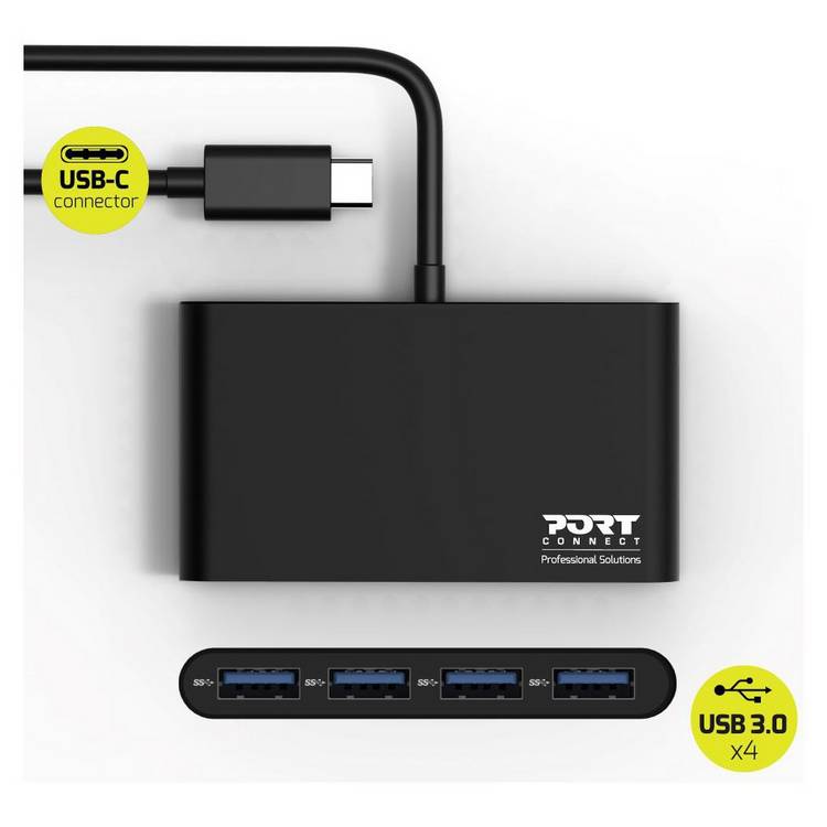 Port Connect USB-C hub with 4 USB-A ports, imported from the UK