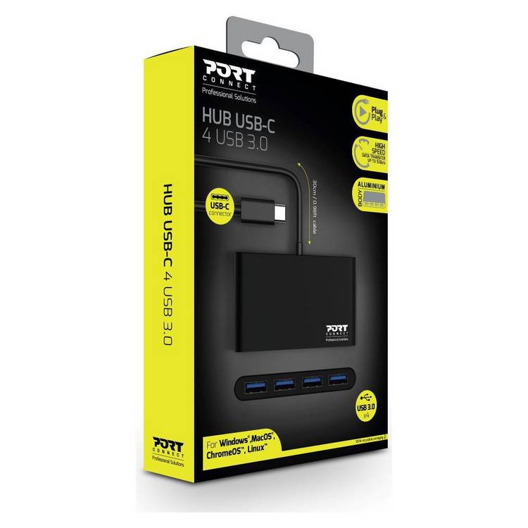 Port Connect USB-C hub with 4 USB-A ports, imported from the UK