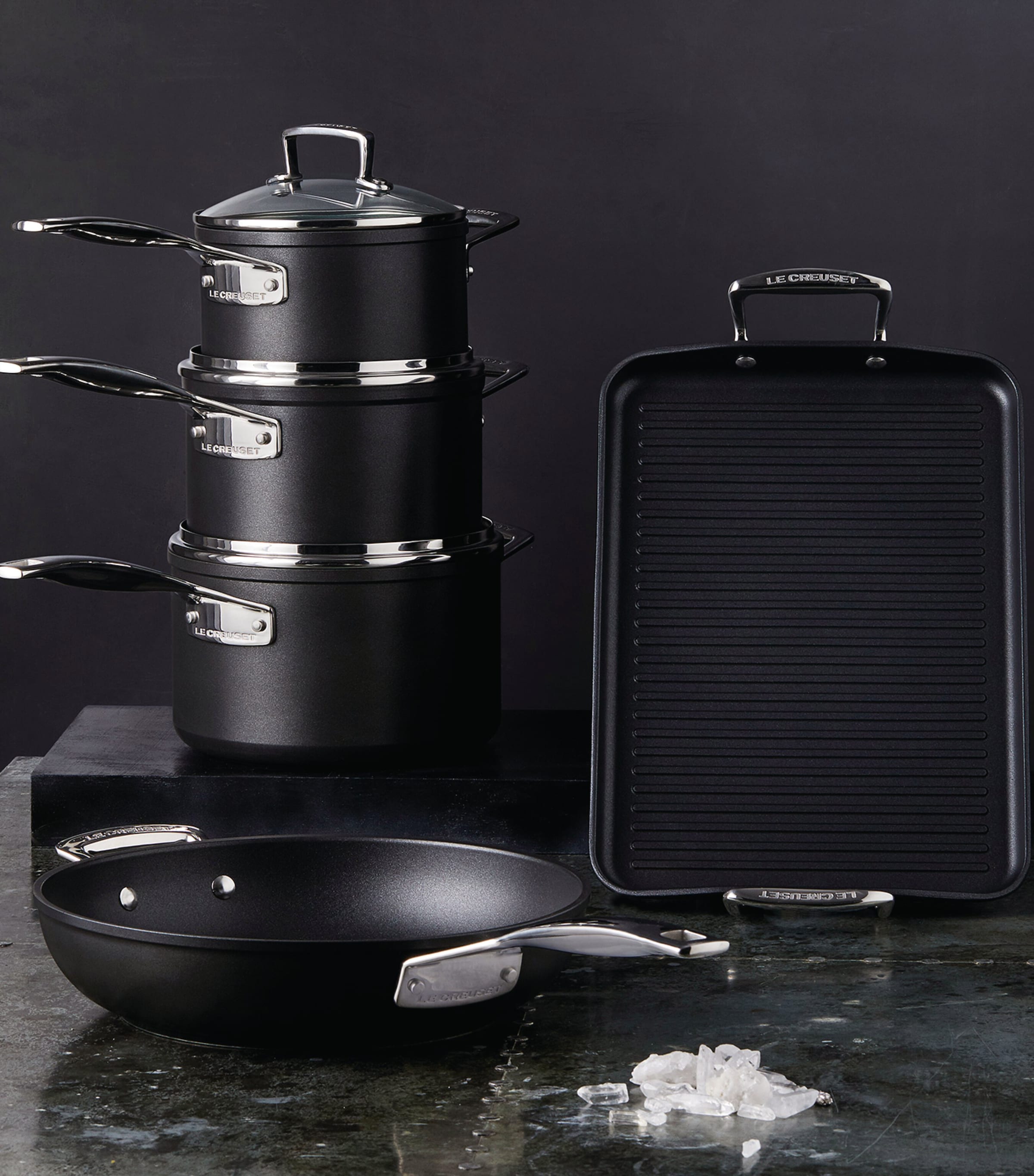 Le Creuset toughened non-stick sauce pans set of 3, UK version