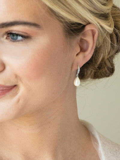 Next Ivory & Co Silver Salford Crystal and Pearl Drop Earrings 2.8cm Drop- Buy online at McGrocer
