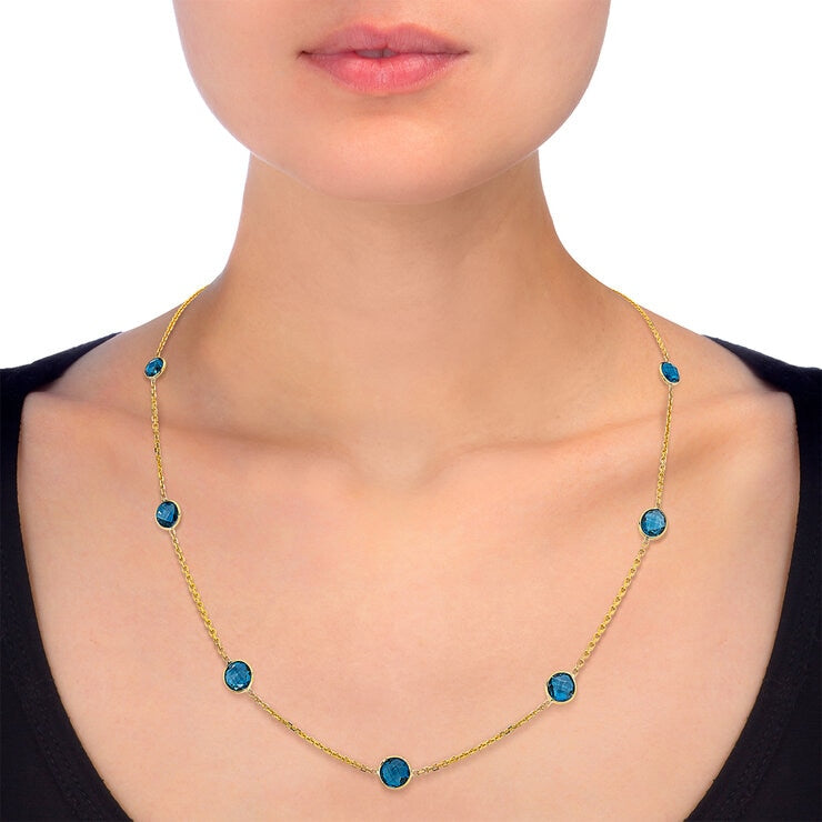 Costco round cut blue topaz necklace 14ct yellow gold (British brand)