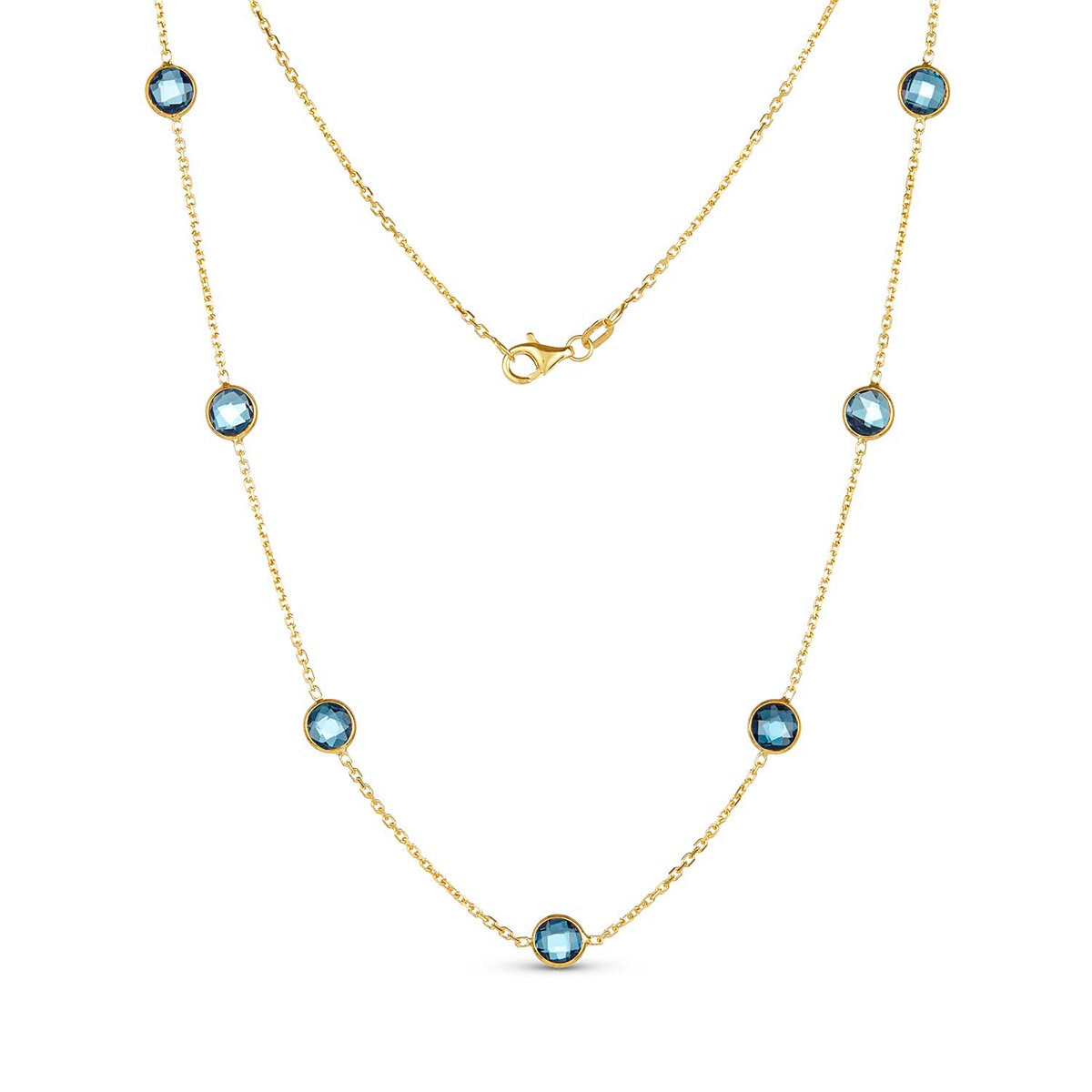 Costco round cut blue topaz necklace 14ct yellow gold (British brand)