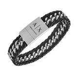Armani Exchange leather and stainless steel bracelet with magnetic closure (British brand)