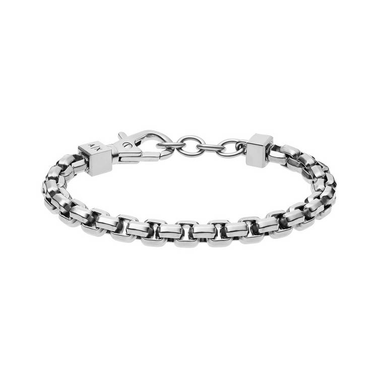 Armani Exchange stainless steel chain bracelet with cube details, adjustable - (British brand)