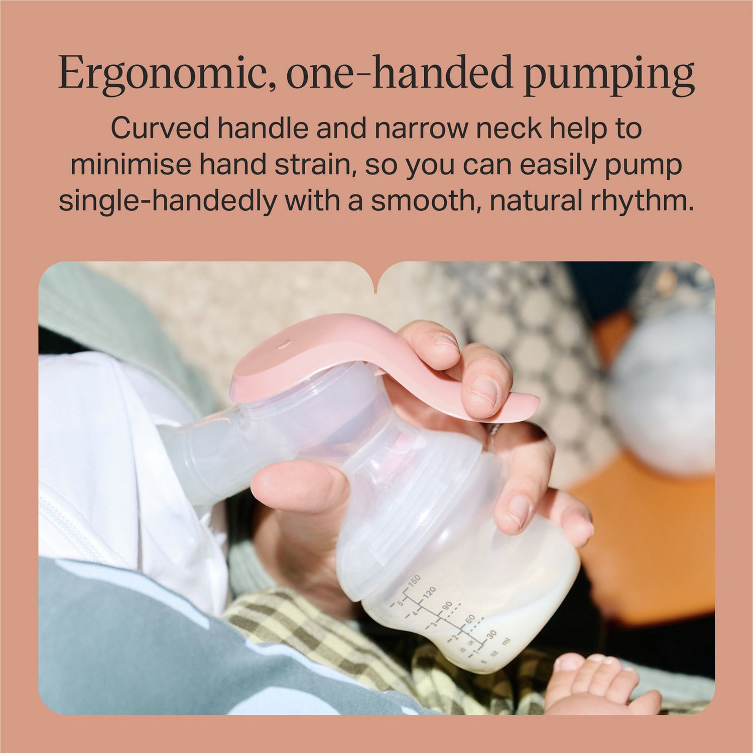 Tommee Tippee single manual breast pump with 150ml bottle, UK version