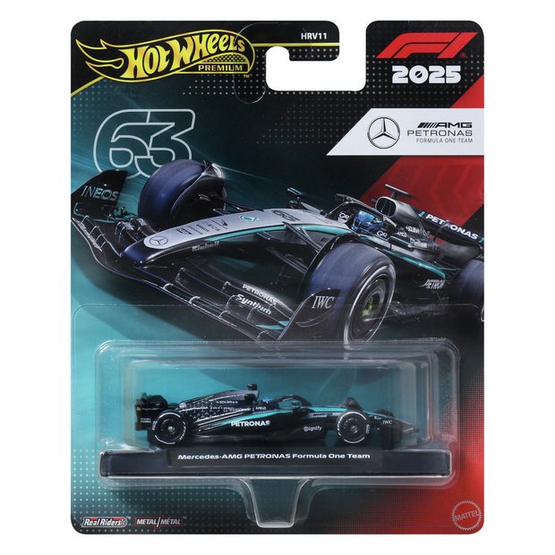 Hot Wheels F1 George Russell styled toy car, UK version