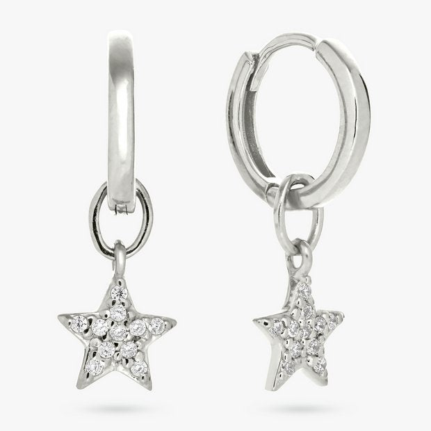 Revere sterling silver star drop hoop earrings, imported from the UK
