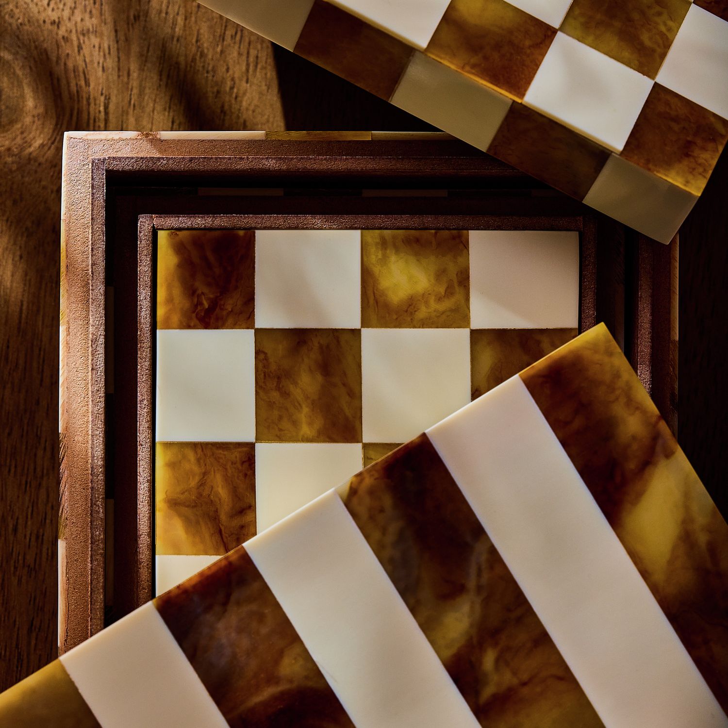 Habitat checkered trinket boxes brown and cream set of 3 - British product
