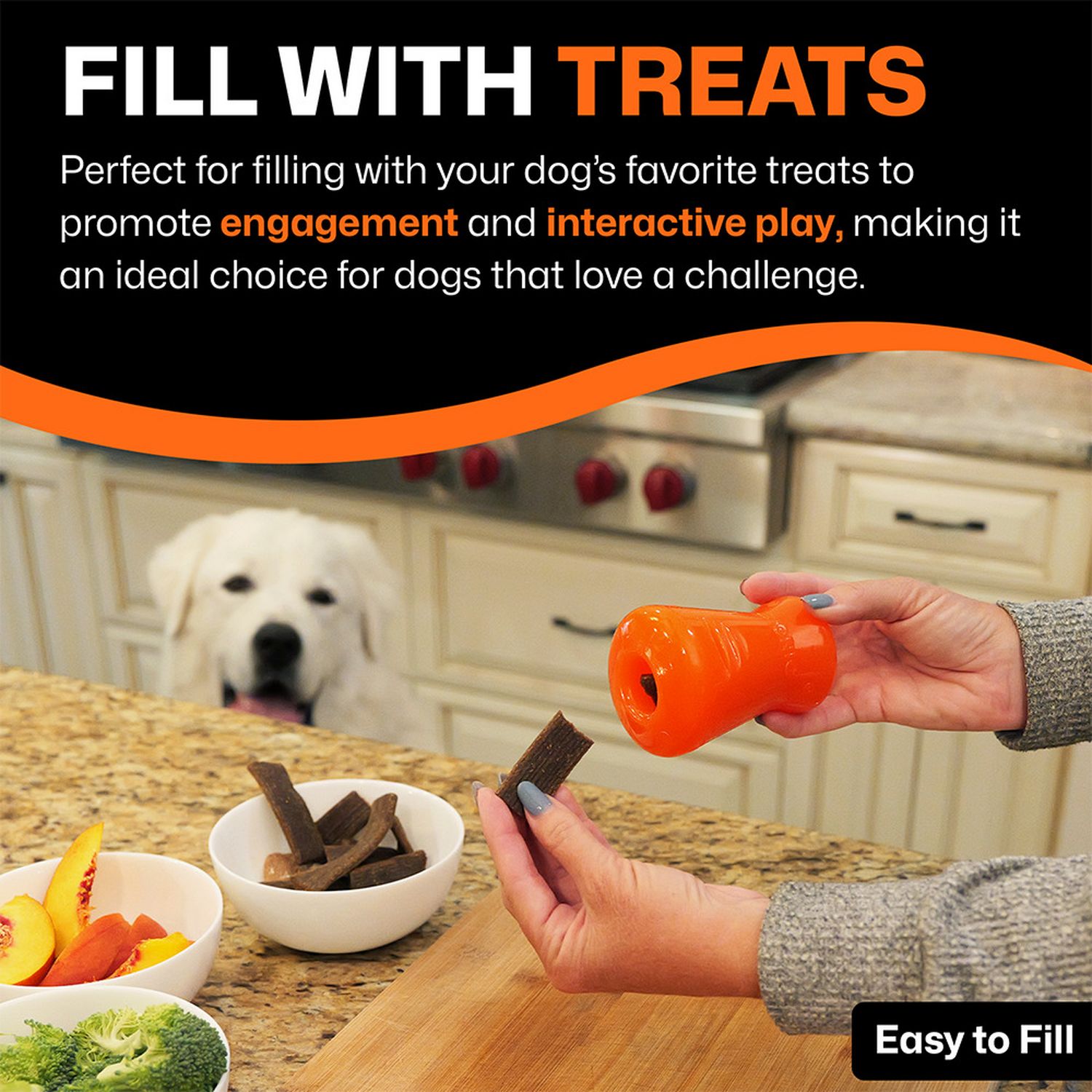 Bionic treat shaker large dog chew toy orange - British product