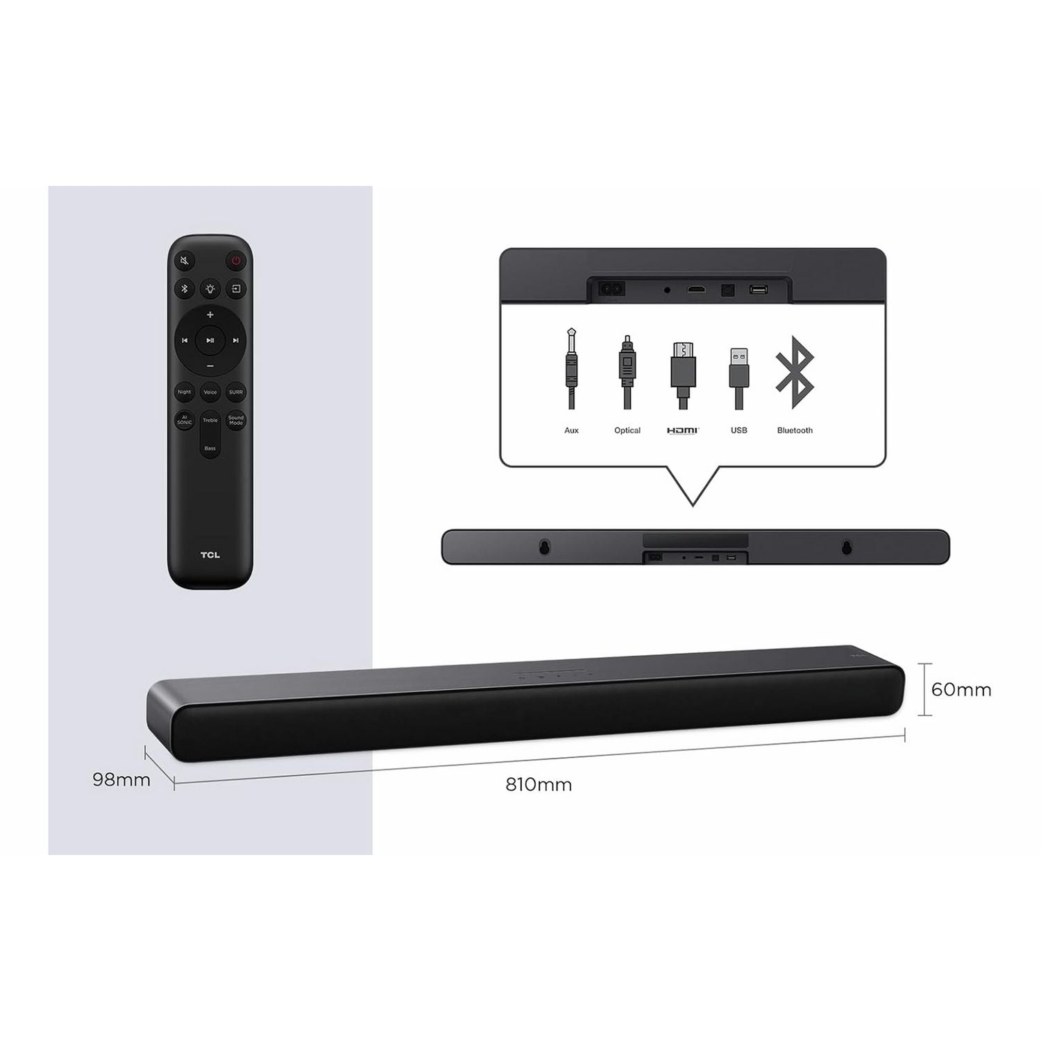 TCL S45H 2.0ch soundbar with Dolby Atmos, imported from the UK