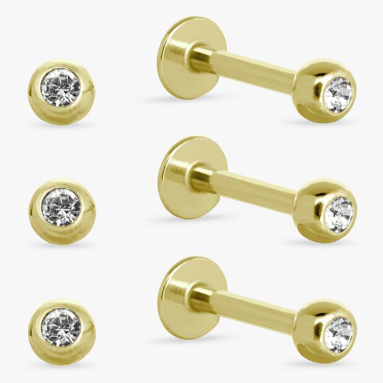 Revere Gold Colour Steel Flatback Stud Earrings - Set of 3