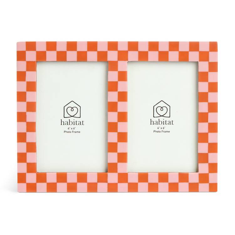 Habitat pink checkered resin picture frame 4x6 inch (British brand)