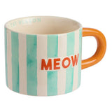 Argos Home mint green stripes meow decal stoneware mug 320ml (British brand)