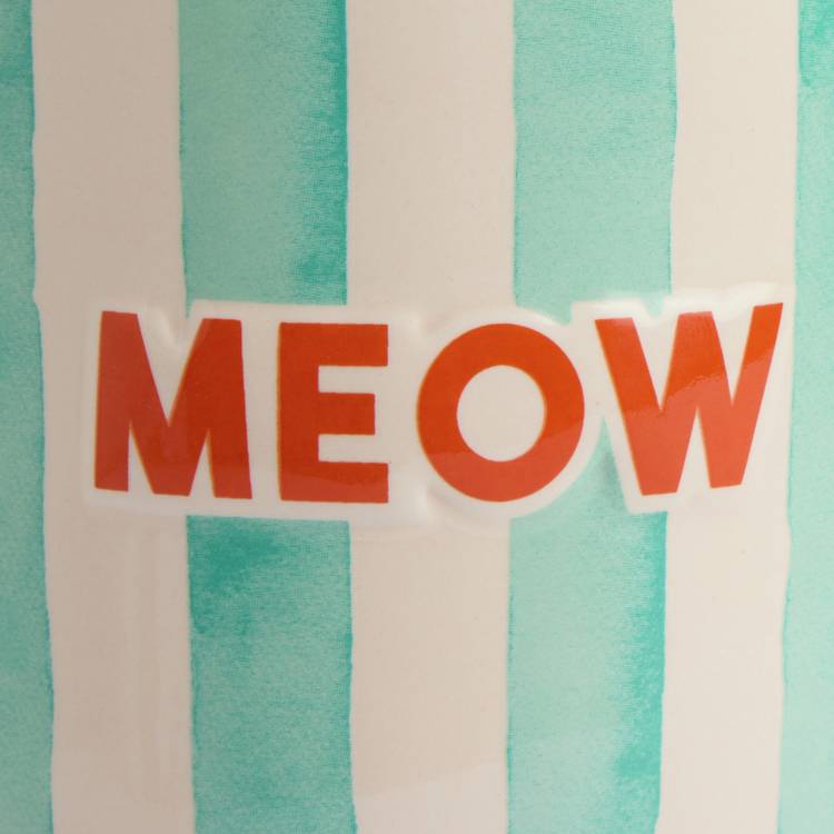 Argos Home mint green stripes meow decal stoneware mug 320ml (British brand)