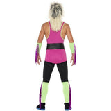 Smiffys retro wrestler costume multicoloured bodysuit belt cuffs, imported from the UK