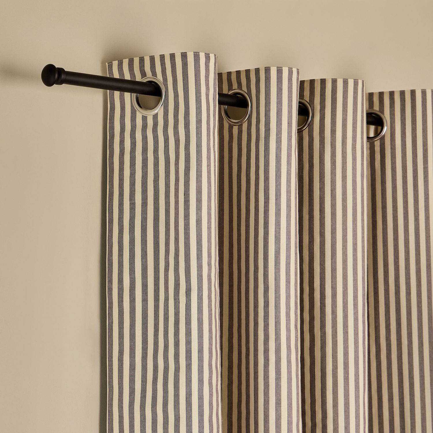 Habitat Yarn Dye Stripe Blackout Eyelet Curtains - Charcoal - 229x183cm