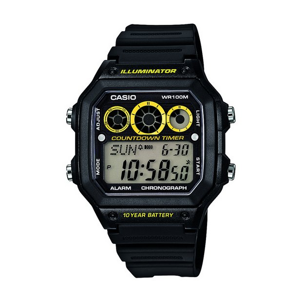 Casio Illuminator black resin strap watch - British product