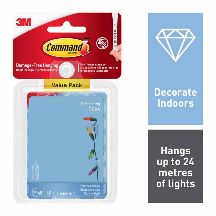 Command Clear Decorating Clips with strips, 17.15cm (British brand)