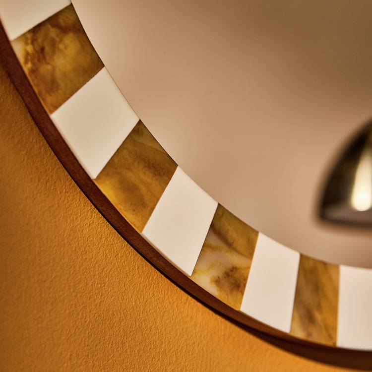 Habitat checkered brown resin round wall mirror 50cm, imported from the UK