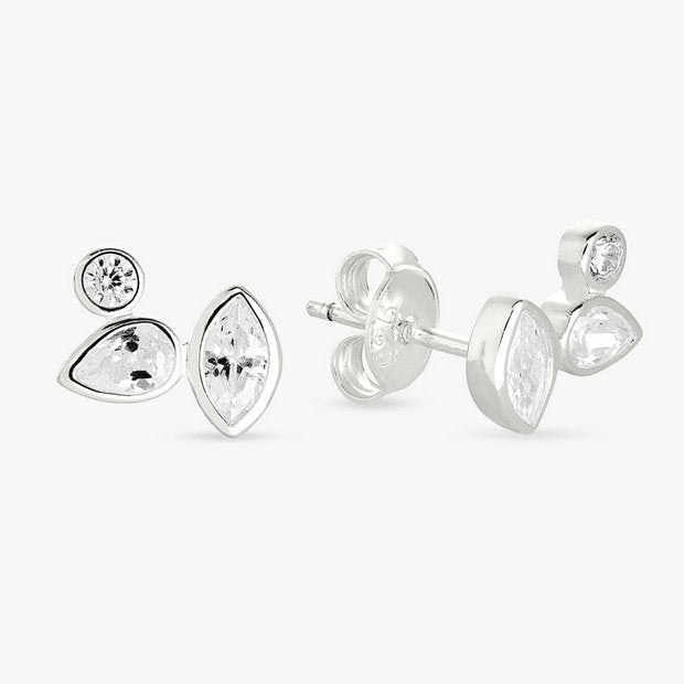 Revere sterling silver marquise cubic zirconia stud earrings - British product