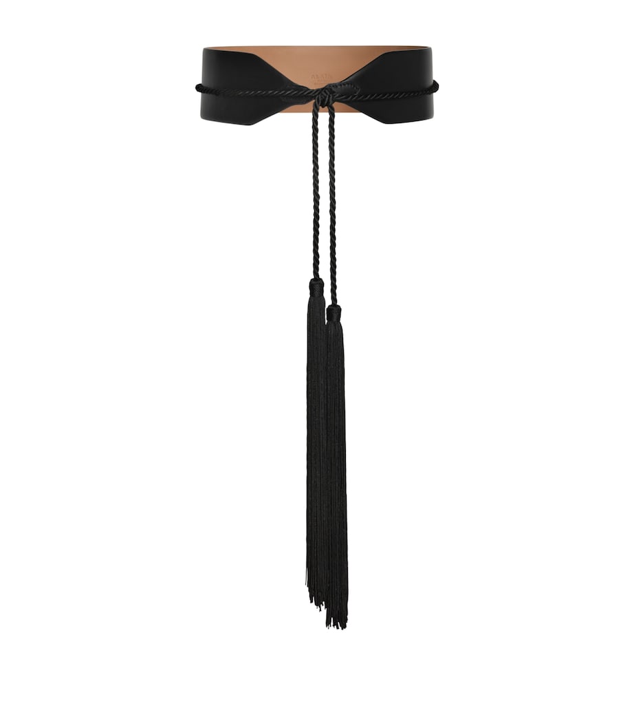 Alaïa large leather belt with satin cords and tassels - British product