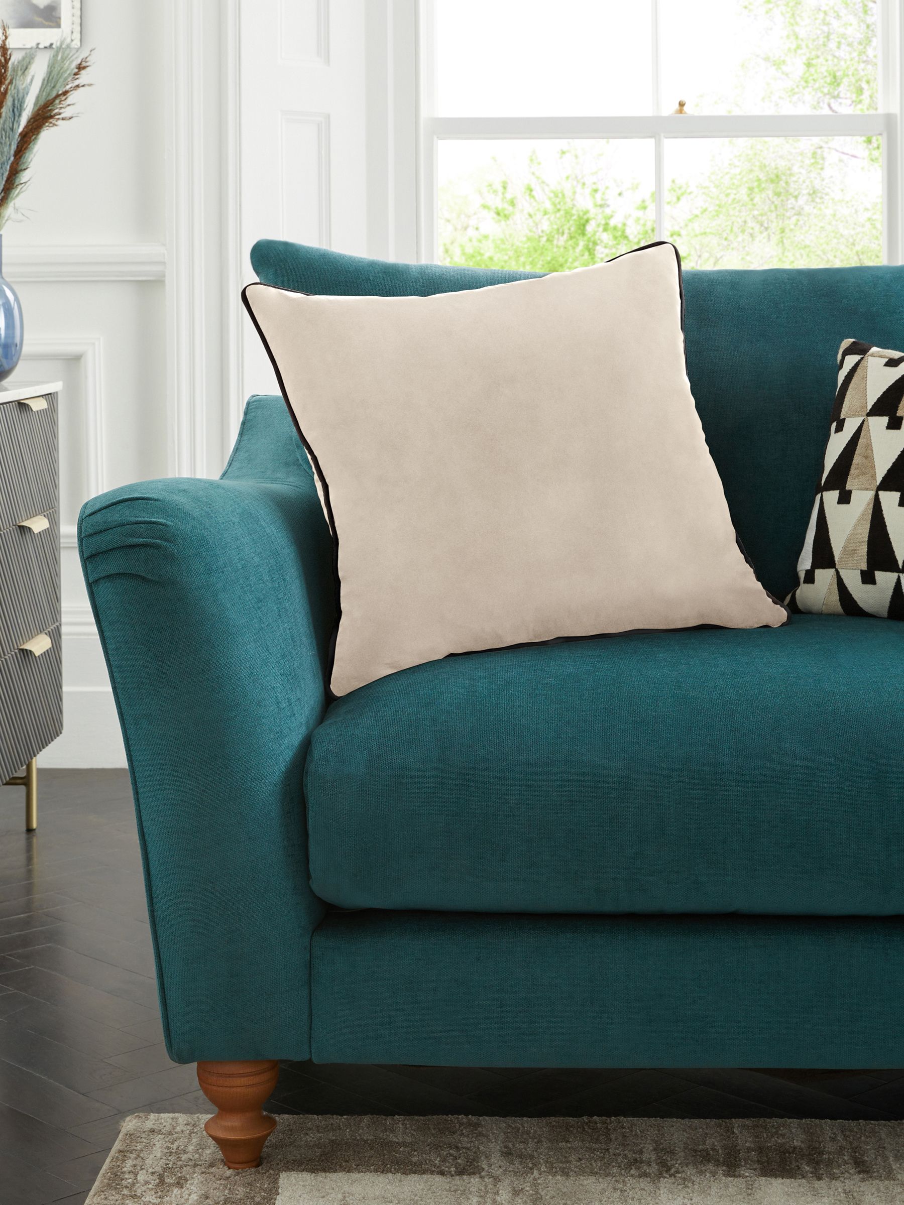 Dark Green Matte Velvet Contrast Pipe Cushion - 50 x 50cm
