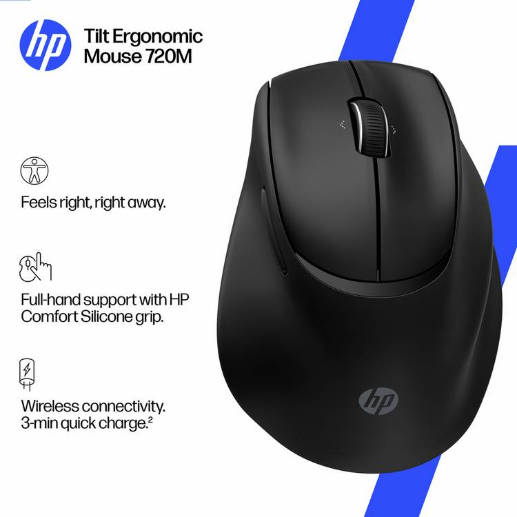 HP 720M Tilt Ergonomic Wireless Mouse Black, UK version