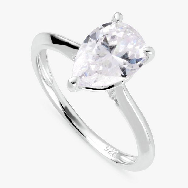 Revere sterling silver pear solitaire ring medium (British brand)