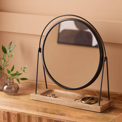 Argos Argos Home Black Wood & Metal Round Dressing Table Mirror - 39x36cm- Buy online at McGrocer