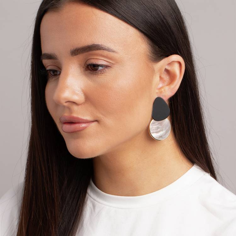 Freedom black metallic mismatched drop earrings, UK version