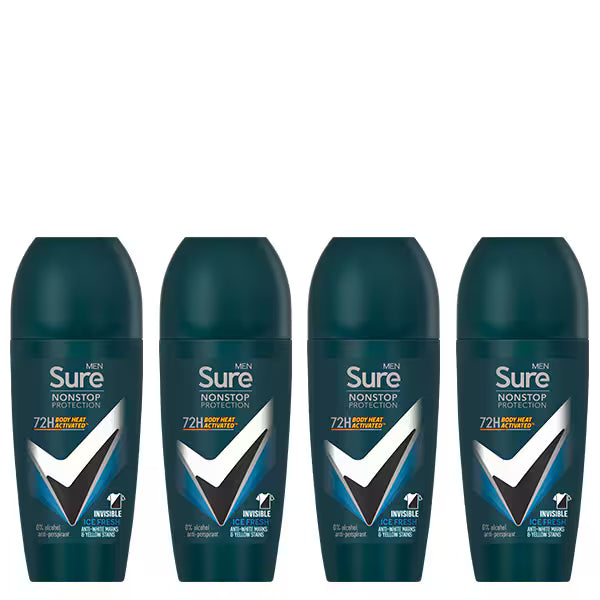 Sure Men Nonstop Invisible Ice Roll-On Deodorant 200ml Pack (British brand)