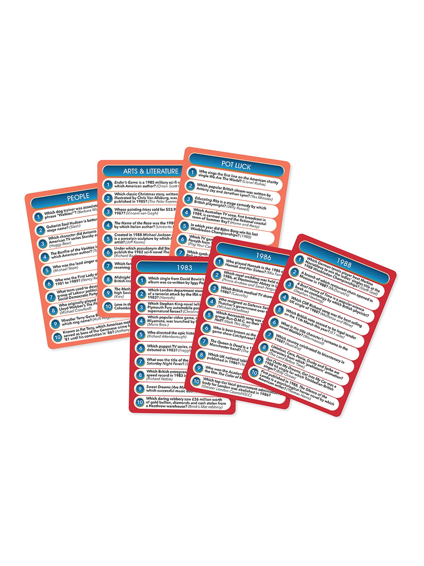 Cheatwell Games Top Trivia card games 80s and 90s themes - British product