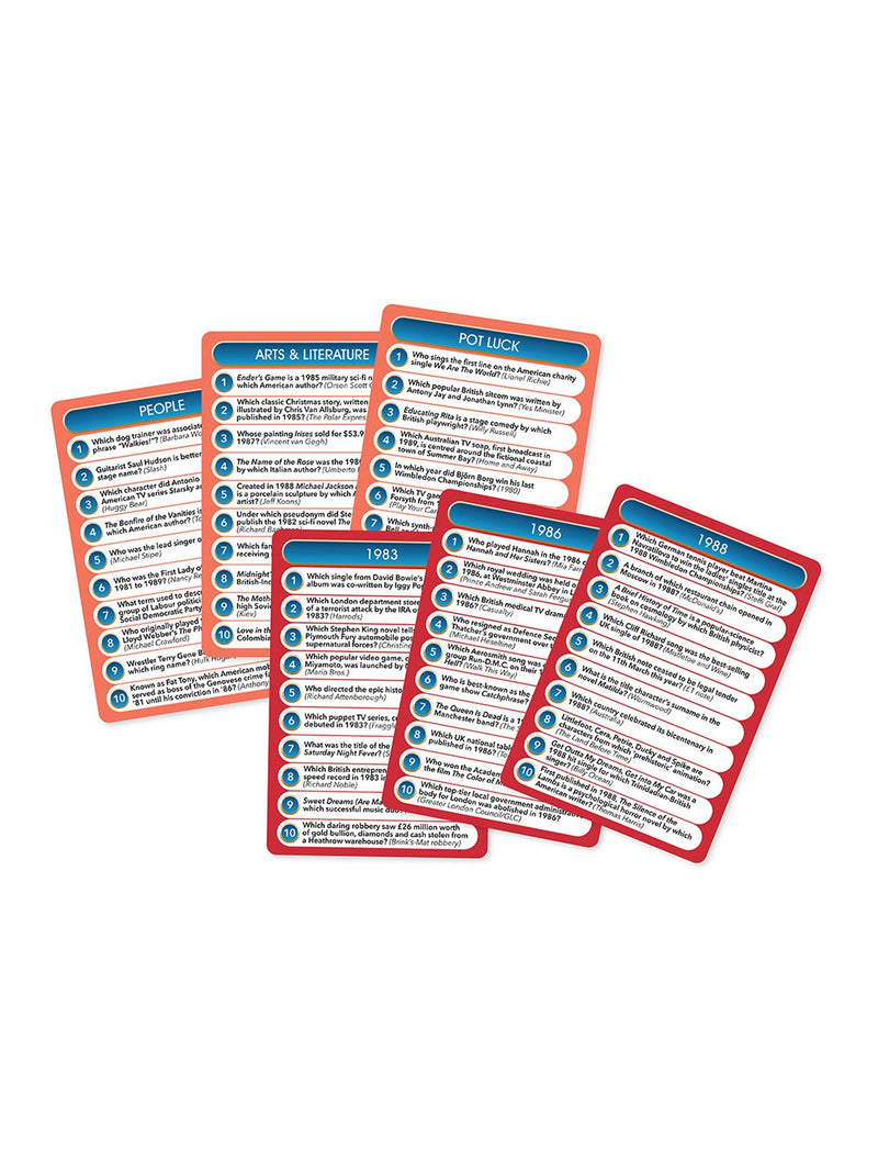 Cheatwell Games Top Trivia card games 80s and 90s themes - British product