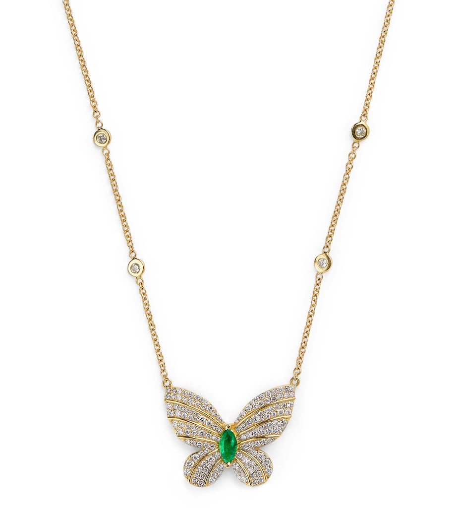 Jacquie Aiche butterfly necklace yellow gold diamonds emerald - British product